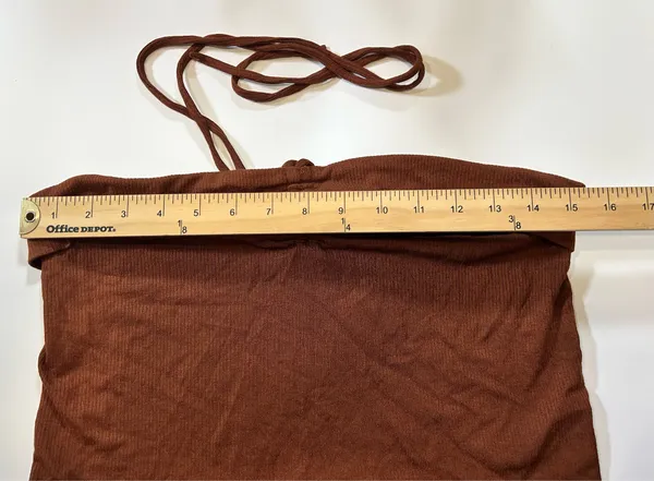 Wild Fable Dark Brown Ribbed Ruched Halter Tube Top Size XL - Image 4