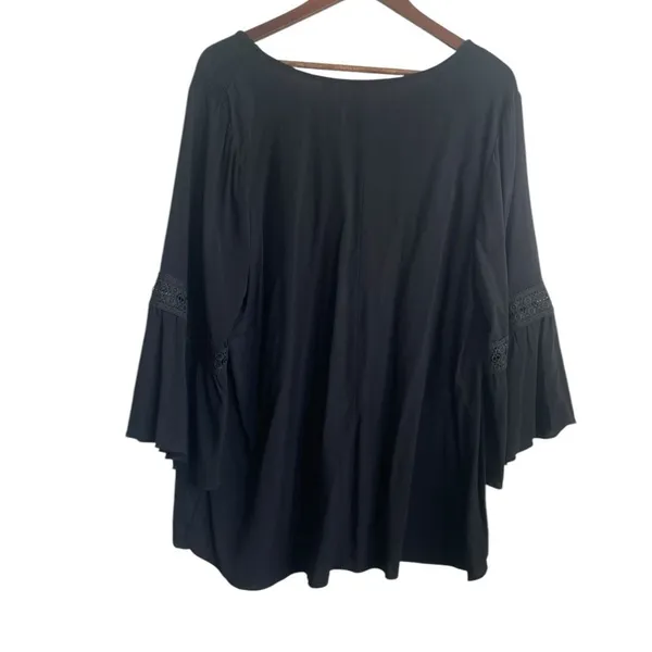 Cato Women Boho Witchy Bell Sleeve Top 18/20W Black Lace Trim Whimsigoth Peasant - Image 2