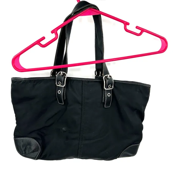 Coach‎ Black Handbag Purse Shoulder Bag Tote Buckled Straps Worn Needs Love - Image 2