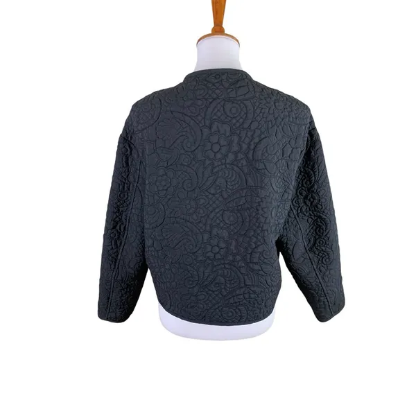 Zara Black Quilted Floral Jacket Y2K Minimalist Boxy Cropped Quiet Luxury Small - Image 2