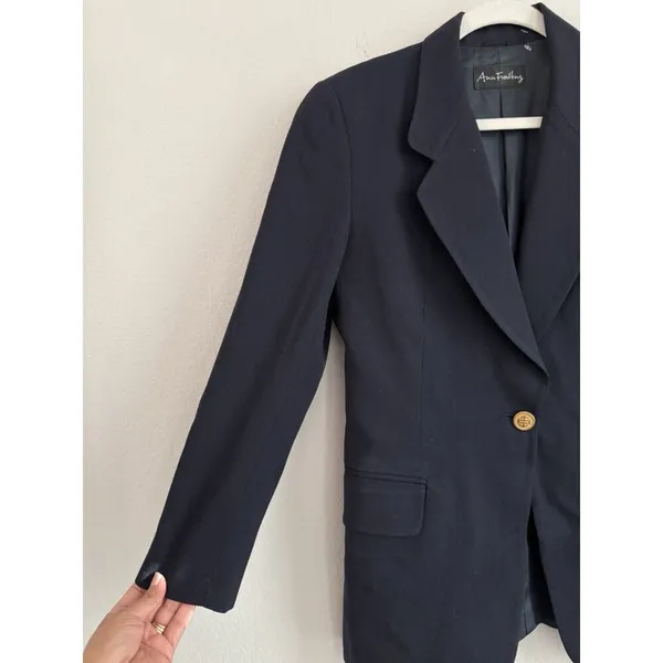 Ann Freedberg Vintage‎ Blazer Women's Size 6 Navy Crawford Wool USA Preppy - Image 5