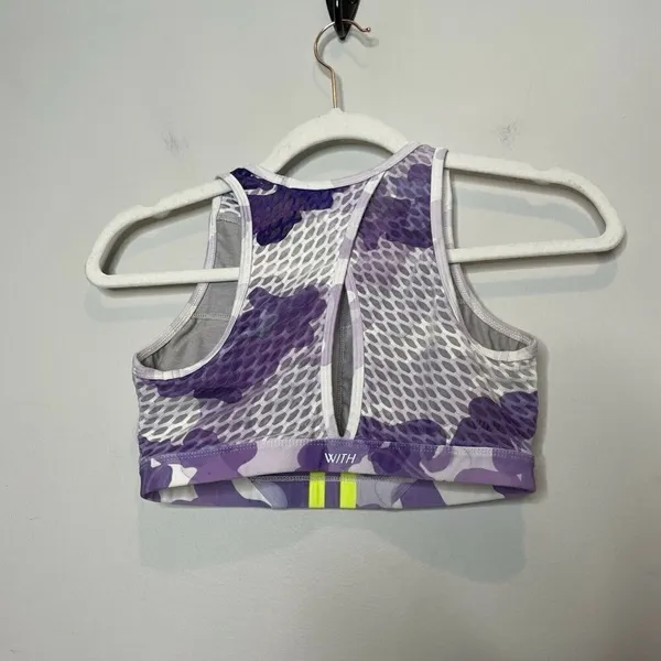 Peloton WITH Wear It To Heart Purple Camo High Neck Sports Bra Size Small - Image 2