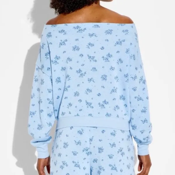 Mighty Fine Hopeless Romantic Floral Off Shoulder Cropped Sweatshirt‎ Blue SM - Image 7