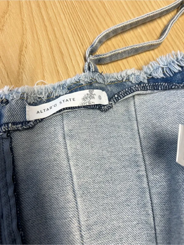 Altar'd State Light Wash Denim Corset Tank -‎ Light Blue - Image 9