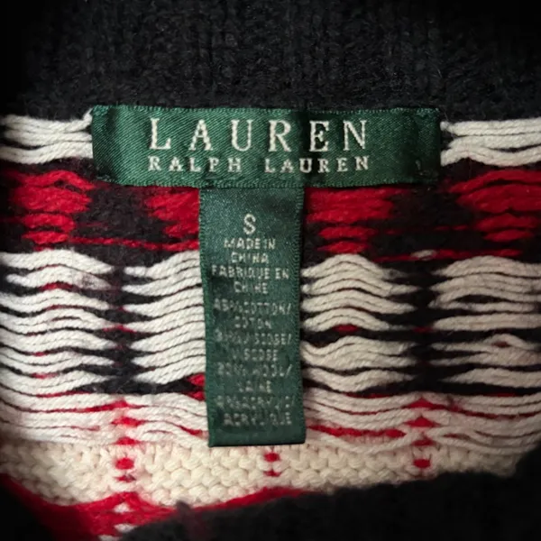 Lauren Ralph Lauren Fair Isle Cowl Neck Sweater Black Red Wool Blend Small - Image 5