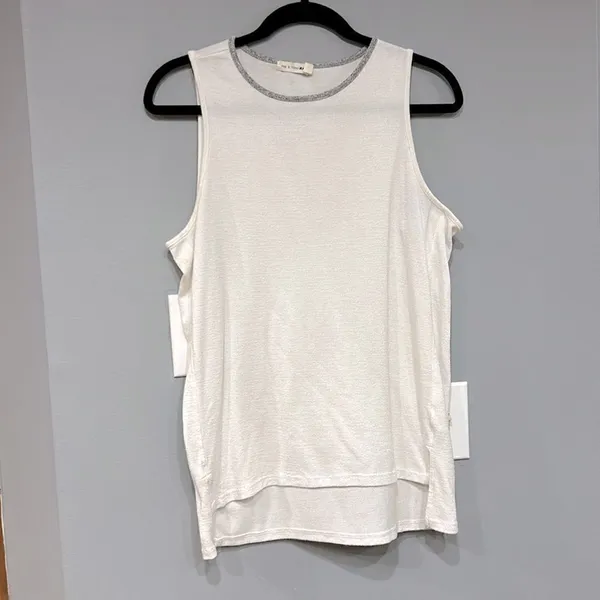 rag & bone White Sleeveless Tank Top Embellished Neckline Hi Lo Hem‎ XS - Image 4
