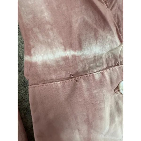 Zara Oversized XS Top Pink‎ White Tie Dye Button Down Long Sleeve Frayed Hem - Image 8