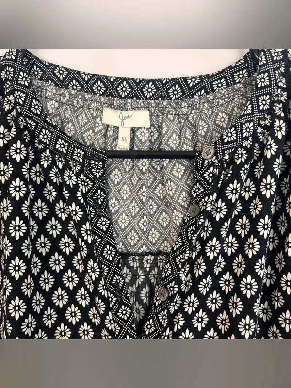 Joie Hagi Long Bishop Sleeve Ditzy Tile Print Black/White Drop BohoDress Size XS - Image 7