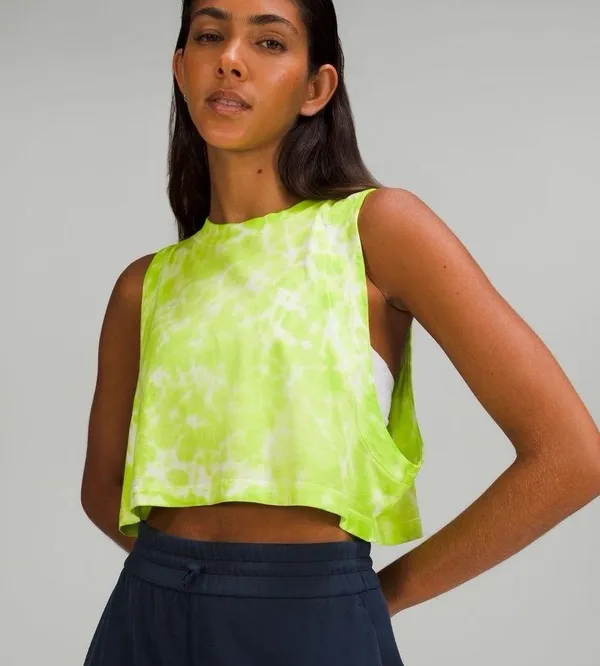 NWOT Lululemon All Yours Cropped Tank Neon Yellow/Green and White - Image 2