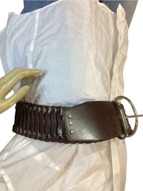 Guess Dark Brown Thick Faux Leather Statement Belt W/Rhinestone Accents (L) - Image 6