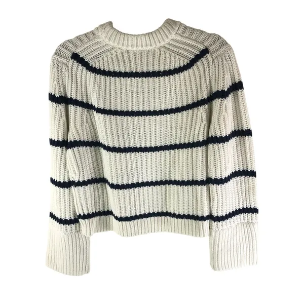 J Crew Heritage Cotton Fisherman Crewneck Sweater In Stripe Navy Blue White XS - Image 4