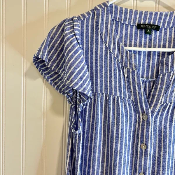 For Cynthia Striped Blue Midi Dress size S.55% LINEN 45% VISCOSE - Image 5