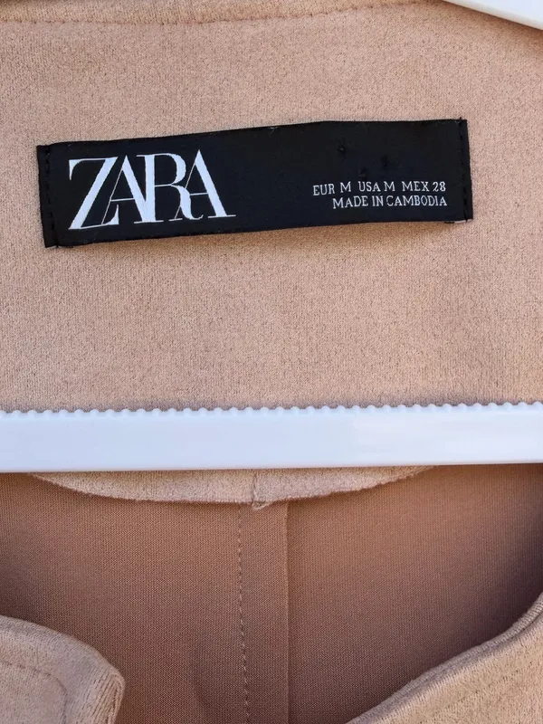 Zara Faux Suede Fringe Jacket Women M Blush Pink Open Front Boho Festival - Image 7