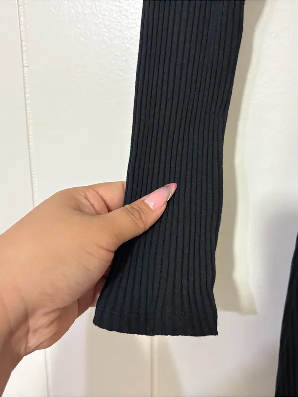 Aerie Ribbed Tie Front Maxi Dress Black Long Sleeve Knit Size S NWT - Image 9