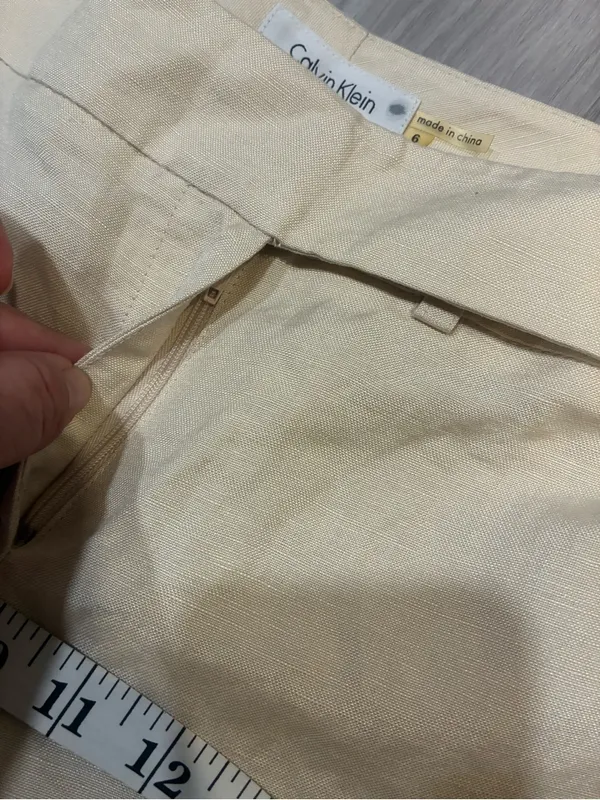 55% linen Calvin Klein Light Beige High-Waist‎ Trousers - Image 7