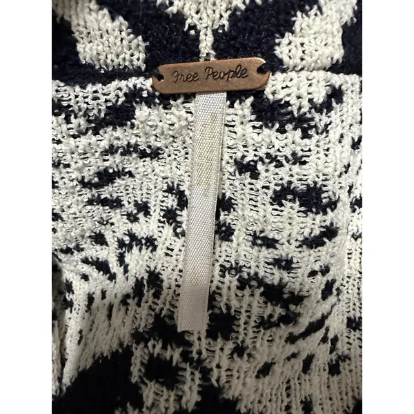 Free People Mandella‎ Intarsia Cardigan Knit Jacket Black/White Women's Size Lg - Image 14