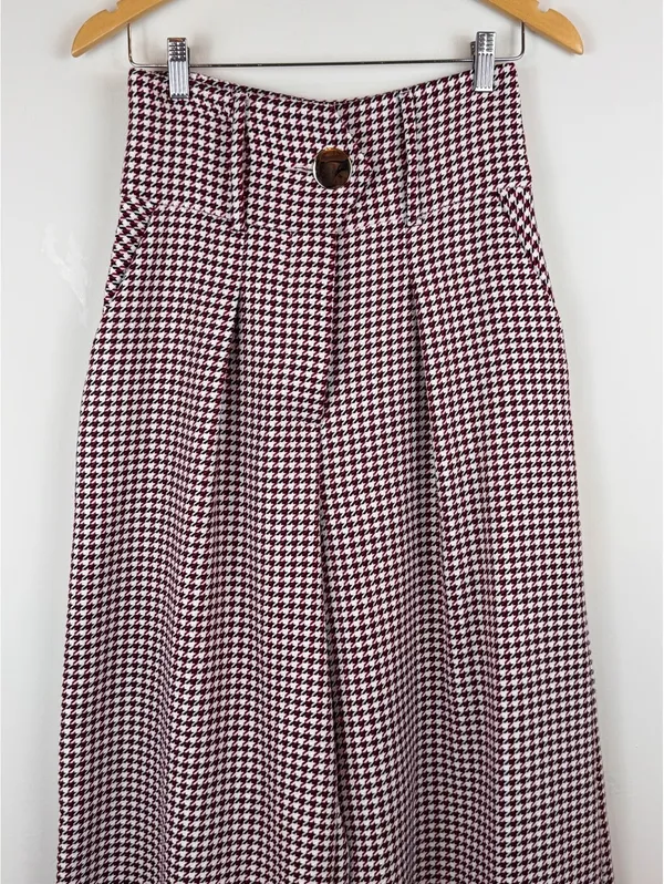 Space Simona Corsellini Houndstooth Wide Leg Palazzo Pants IT 42 Red Black - Image 3