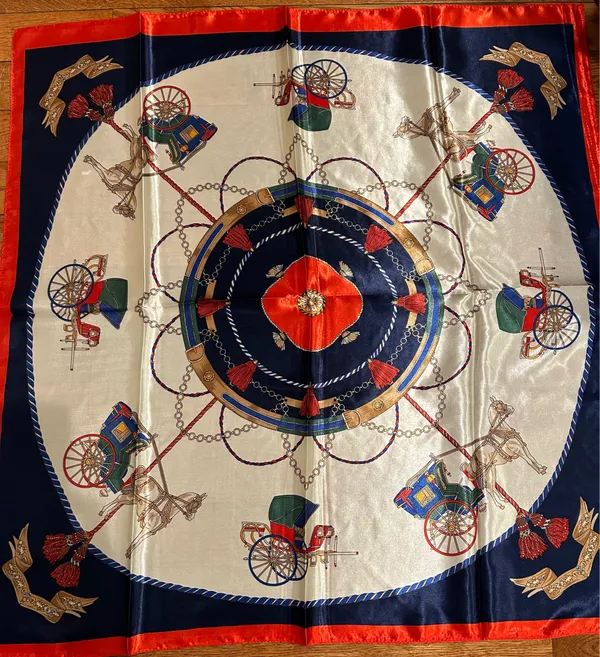Vintage Regal Carriage&Horse EQUESTRIAN oversized square Silk Scarf 35/35 - Image 7