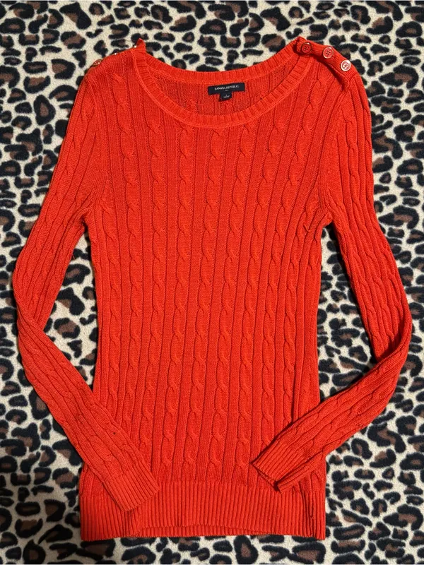 2000s vintage 2012 Banana Republic whimsical bohemian orange knitted sweater - Image 3