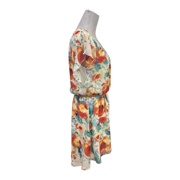 AUW FLoral Chiffon Blouson Dress Large Braided Narrow Belt - Image 5