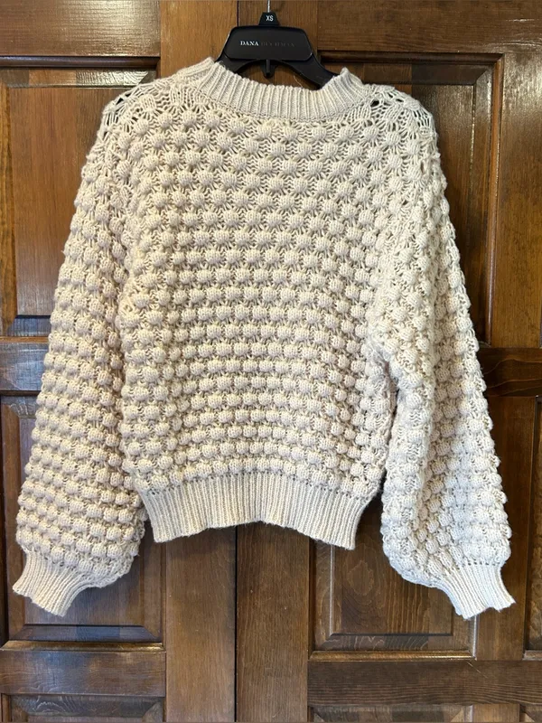 Pol Bobble Knit‎ Popcorn Sweater Small Cream Pink Textured Open Weave Pullover - Image 4