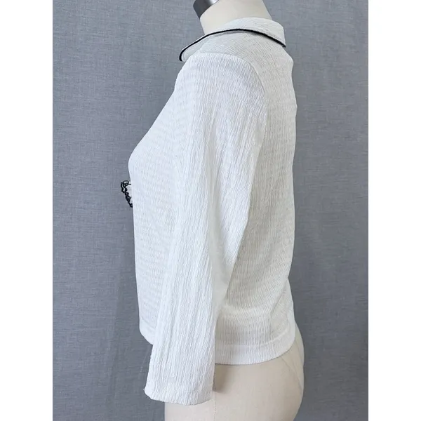 NWT Maeve Anthropologie White‎ Black Trim Ruffle Cropped Cardigan S - Image 5