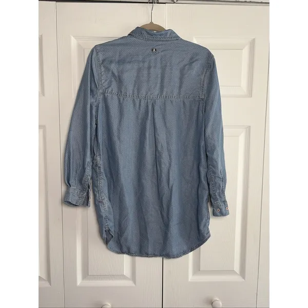 Barbour Sailboat Shirt Tunic Womens Size 8‎ Blue Polka Dot Denim - Image 6