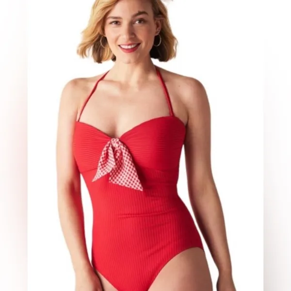Matilda Jane Swimsuit Red Preppy One Piece Bathing‎ Suit Sz M Vacation Beach - Image 3