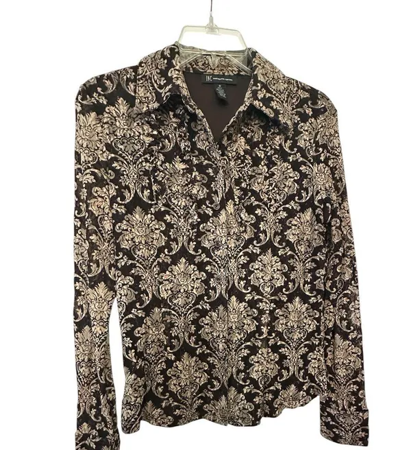 INC International Concepts Black and Cream Floral Shirt - Image 2