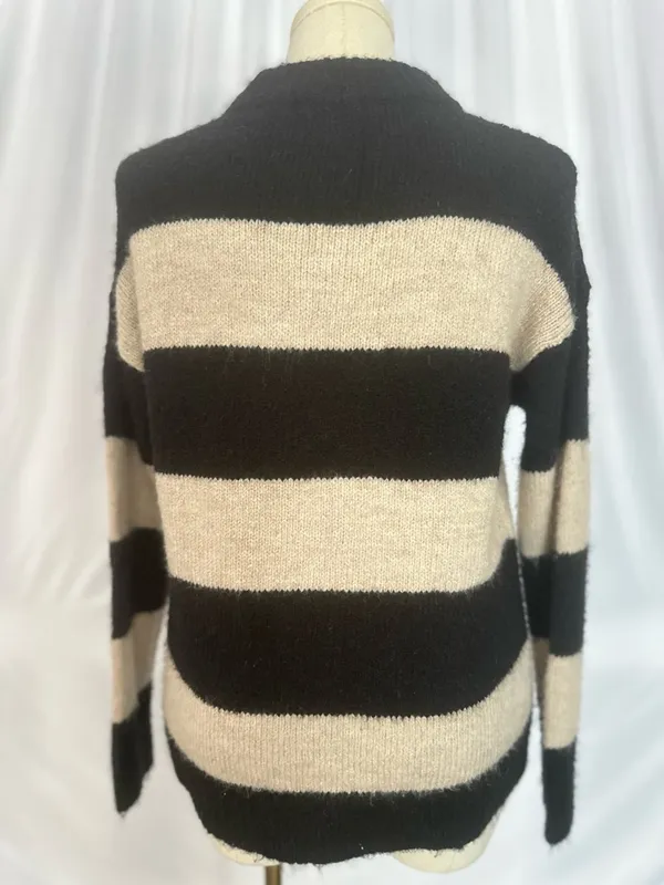Magaschoni Striped Sweater Black Beige Alpaca Blend Cozy Soft Size M (1271) - Image 3