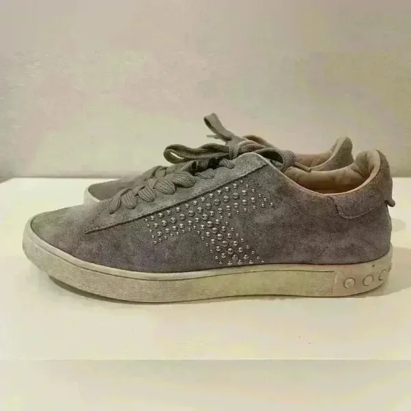 Tod's Trainers Sneakers Womens Beige Suede Studded Low Top Lace Up Size 7.5‎ - Image 2