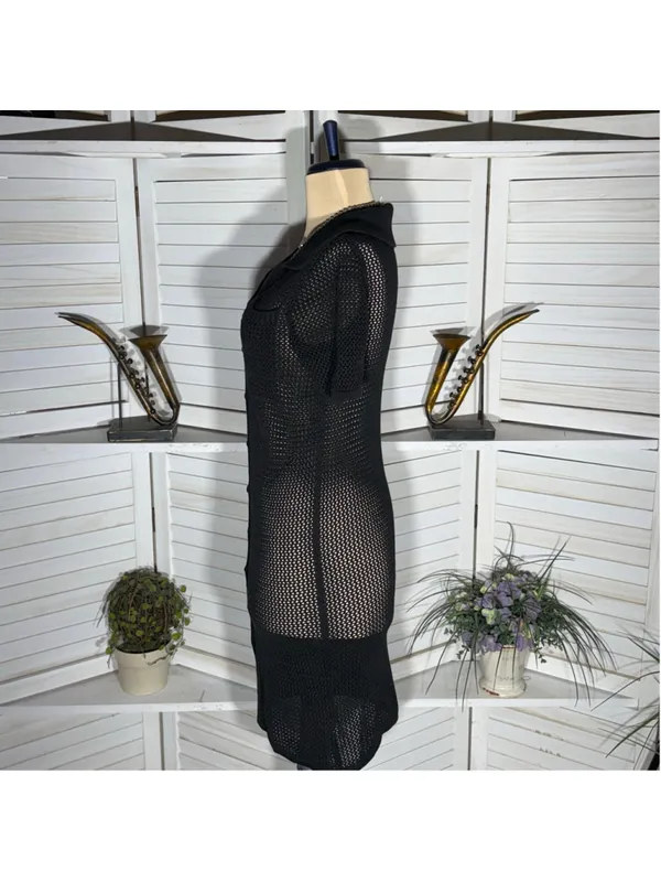 Black sheer lace dress 3/4 sleeves cocktail wedding guest homecoming whimsigoth - Image 3