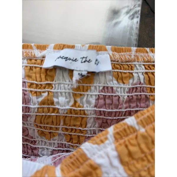 Jacquie The Label Smocked Crop Top Womens M Orange Pink Floral Puff Sleeve M - Image 3