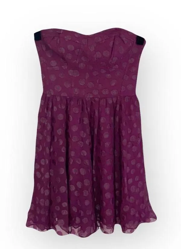 new Guess 𖦹 Chiffon Strapless Polka Dot Cocktail Dress 𖦹 Amethyst Purple 𖦹 - Image 9