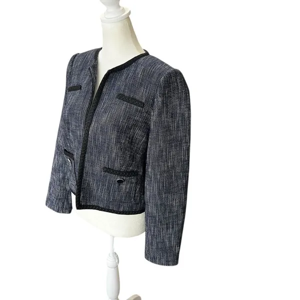 Hobbs London Navy Tweed Boucle Collarless Cropped Jacket Blazer US 8 - Image 4