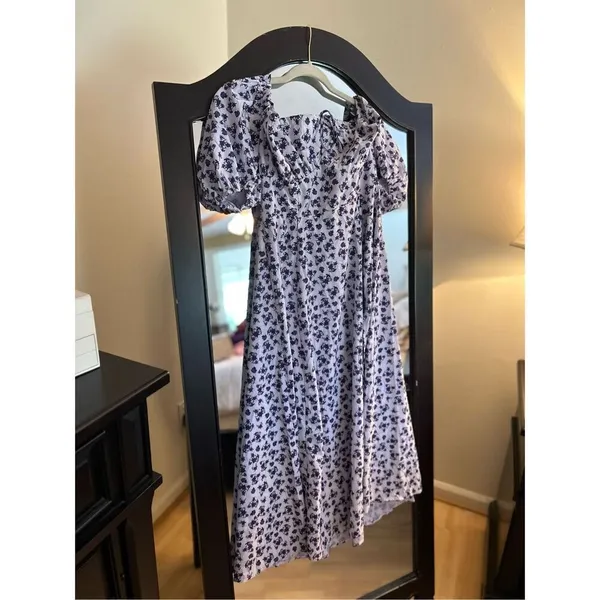 NEW Puff Sleeve High Split Maxi Dress Floral M - Image 4