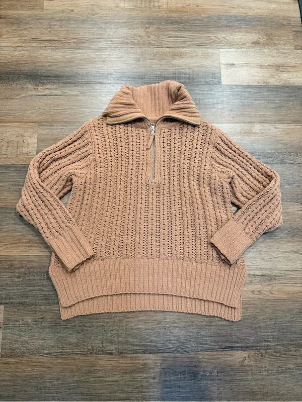 aerie Camel Cable-Knit Half-Zip Turtleneck Sweater - Image 4