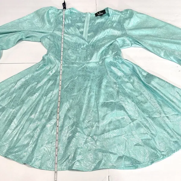 Lulus Stunning Moment‎ Light Blue Satin Jacquard Long Sleeve Mini Dress MEDIUM - Image 11