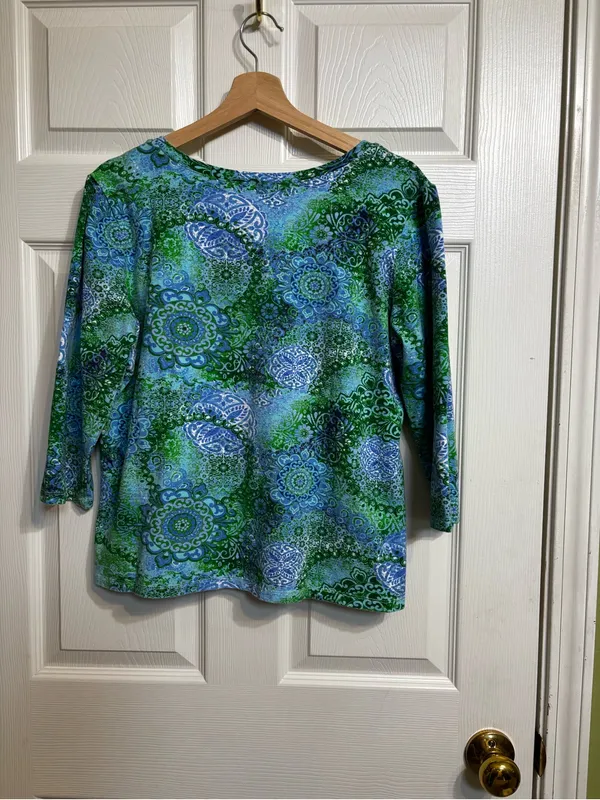 Chadwicks Green & Blue Patterned Scoop Neck Long Sleeve Top - Image 2