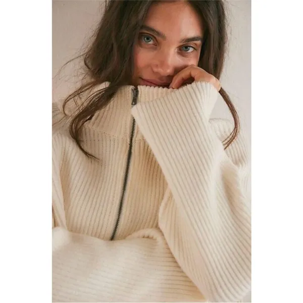 NEW Free People Sugar Ivory Greta Half Zip Pullover Sweater Sz XL NWOT - Image 8
