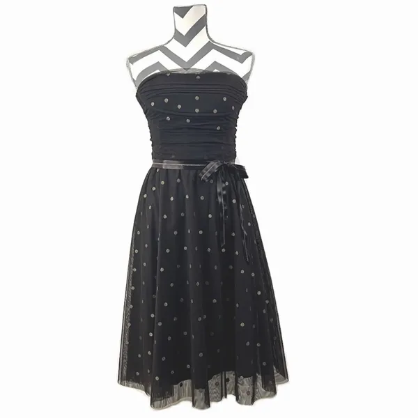 BCBGMaxAzria Dark Brown Gold Swiss Dot Strapless Party Dress - Size M - Image 2