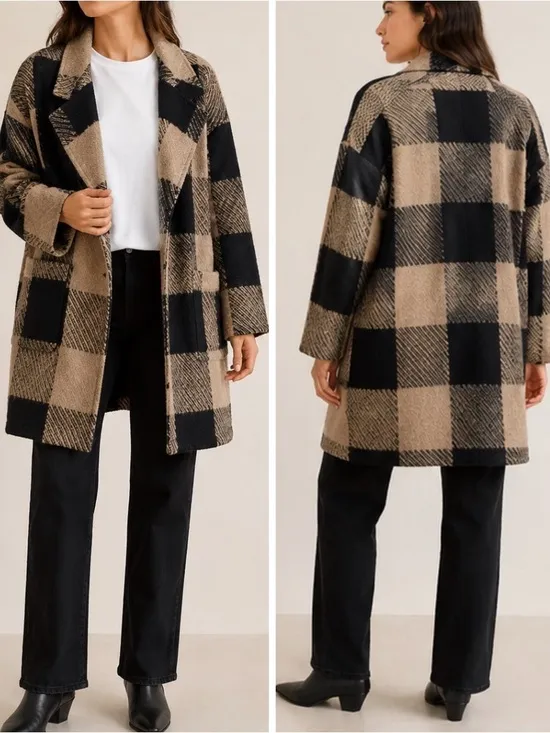 ASTR The Label Cora Plaid Wool Blend Peacoat Oversized Brown Black Coat - Image 2