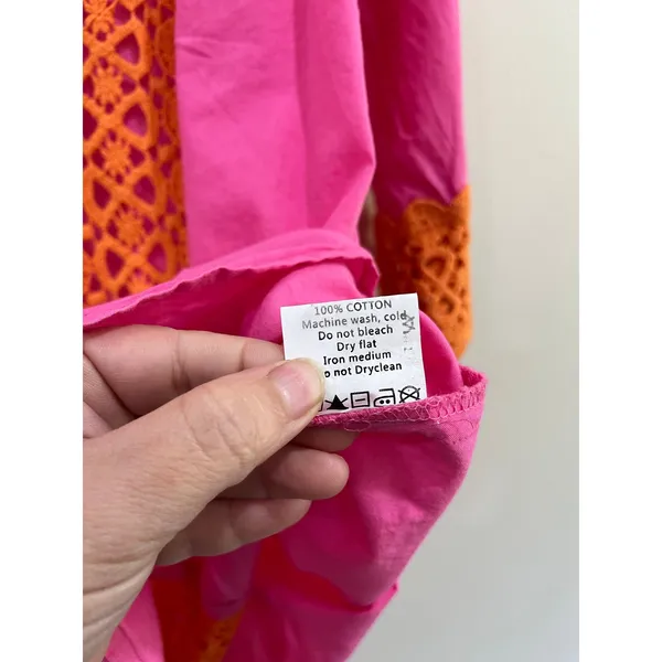 Mud Pie Pink Orange‎ Crochet Boho Swim Cover Up Tunic Size Large - Image 5