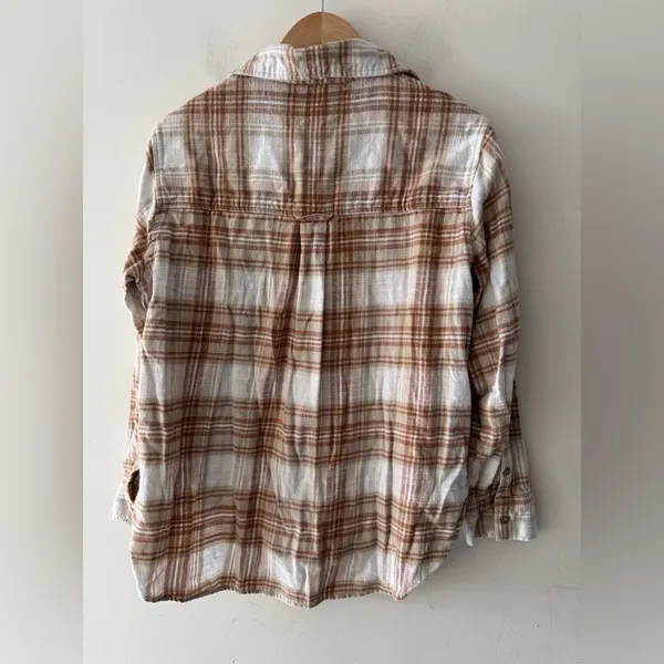 American Eagle Brown Tan Plaid Oversized‎ Button Down Top - Image 6