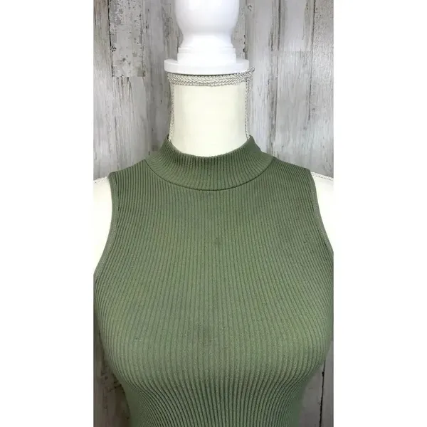 Zara Women's‎ XS Green Ribbed Knit Crop Top Mock Neck Sleeveless Casual Tank - Image 2