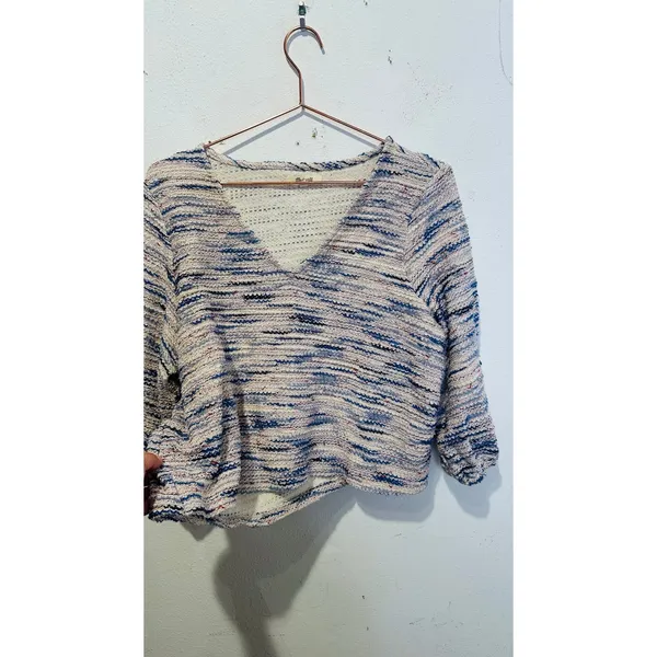 MADEWELL Blue White V- Neck Long Sleeve Cotton Sweater size Extra Large - Image 6