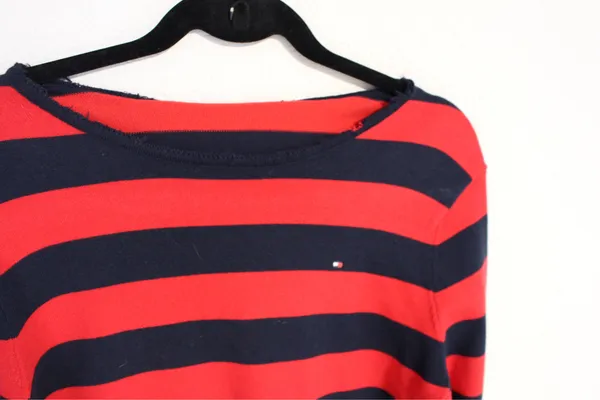 Tommy Hilfiger red and navy striped cotton blend boatneck sweater - Image 3