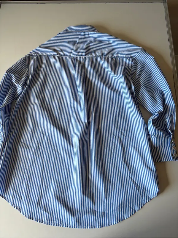 Katch Me Blue White Stripe Large collared Button Up Boyfriend Shirt Oversized - Image 6