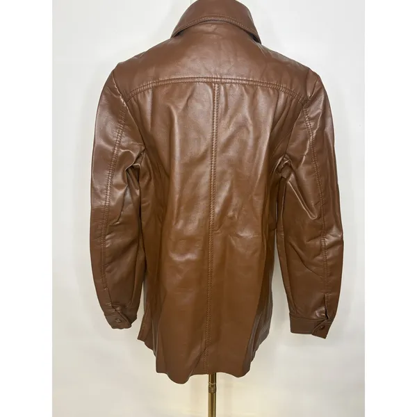 Miss K Vintage Brown Faux Leather Shacket Snap Front Jacket Large RN 42000 - Image 4