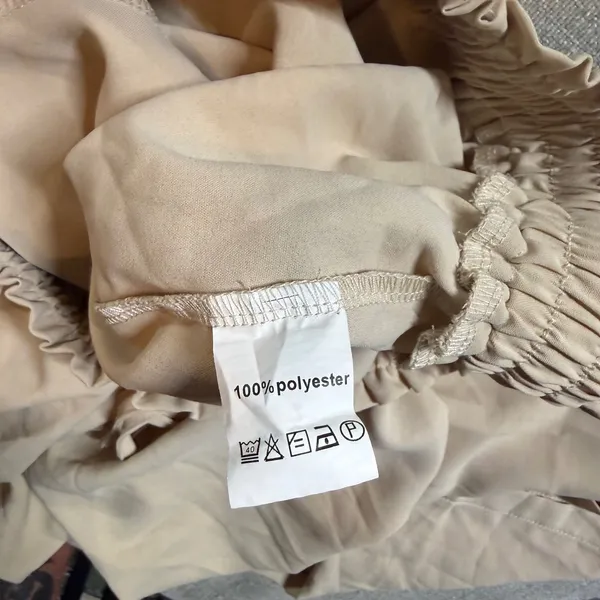 Wide Leg Paperbag Waist Pants Size Medium‎ Tan Beige Flowy Drawstring Trousers - Image 8